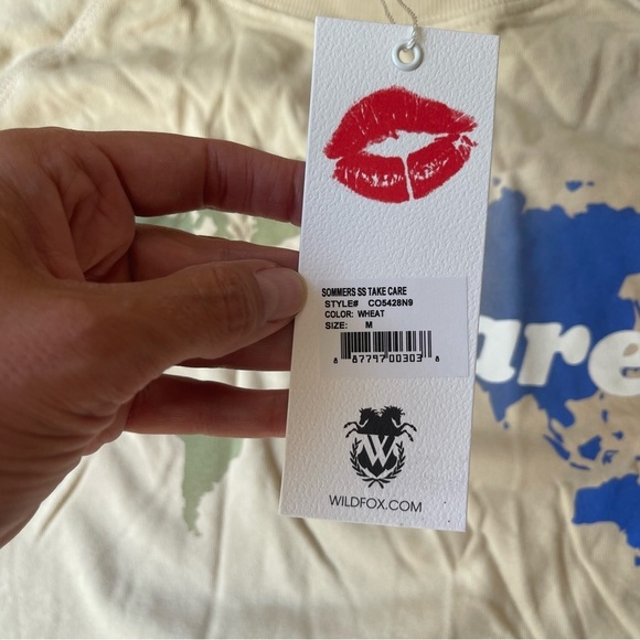 NEW Wildfox Take Care Earth Crew Sweatshirt Wheat Size Medium NWT - Picture 4 of 6